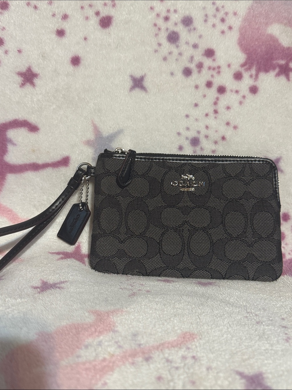 Coach Black Denim Signature Zip Wristlet